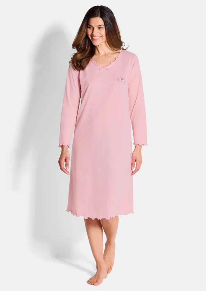 Nachthemden im Set aus reiner Baumwolle - rosé / gemustert - Gr. 42 von Goldner Fashion