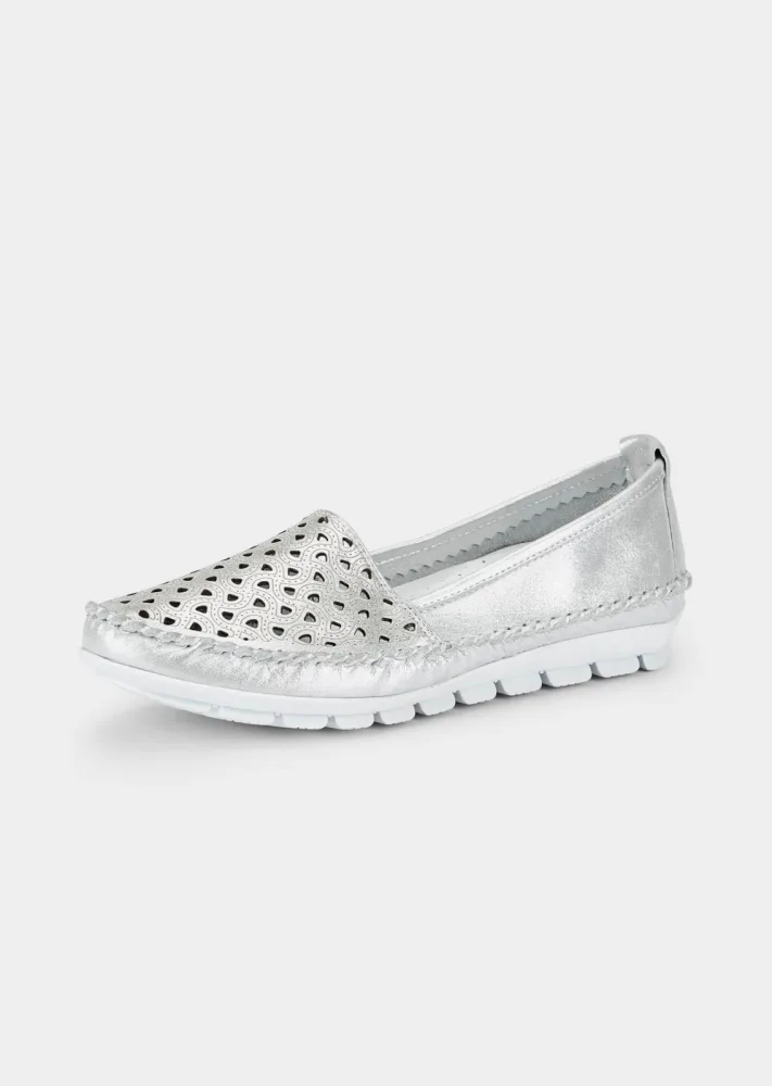 Leder-Slipper mit Wechselfussbett - silberfarben - Gr. 36 von Goldner Fashion