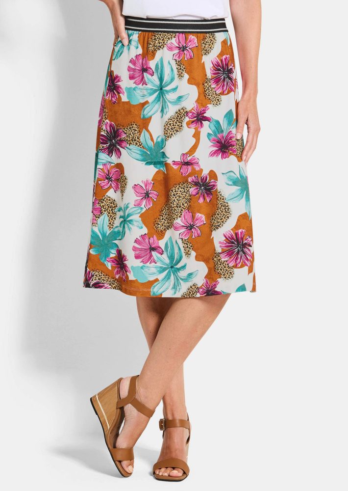 Jerseyjupe mit Animal Print und Blumen - bunt / gemustert - Gr. 21 von Goldner Fashion