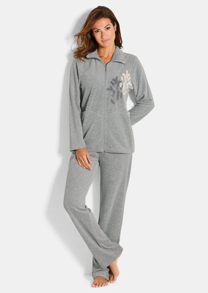 Nicki-Hausanzug mit modischer Stickerei - grau - Gr. 23 von Goldner Fashion
