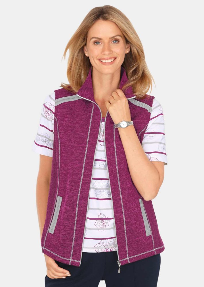 Freizeitweste aus wärmenden Strickfleece mit Stehkragen - beere / méliert - Gr. 21 von Goldner Fashion