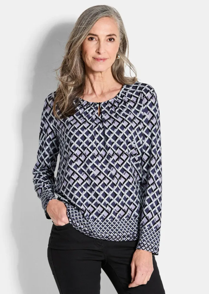 Jersey-Shirt mit grafischem Print - lila / gemustert - Gr. 20 von Goldner Fashion