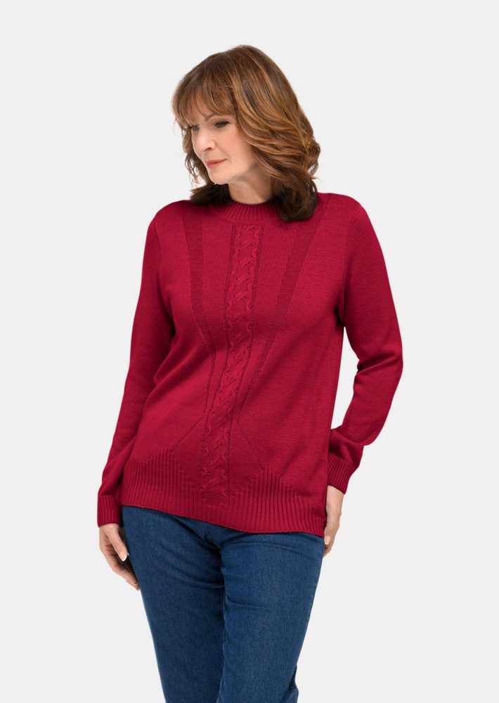 Pullover mit streckendem Zopfmuster - bordeaux - Gr. 21 von Goldner Fashion