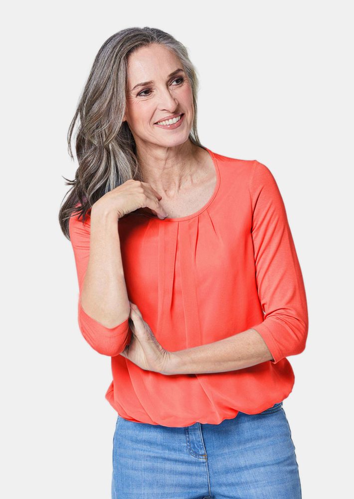 Gepflegtes Shirt in eleganter Blusen-Optik - orange - Gr. 24 von Goldner Fashion
