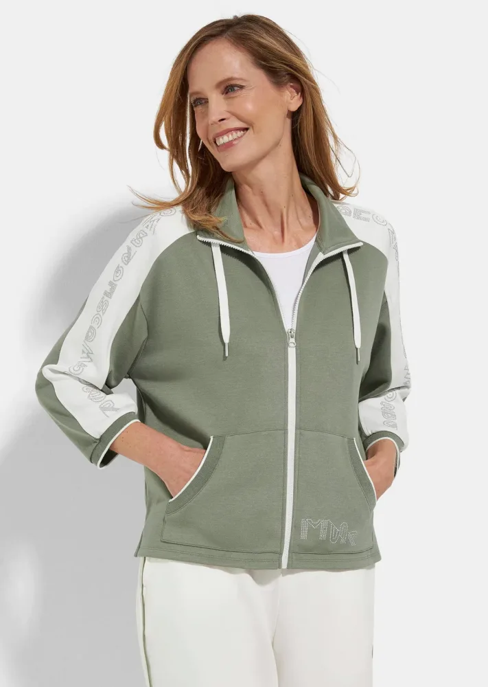 Sweatjacke mit Schriftzug an den Ärmeln - khaki - Gr. 38 von Goldner Fashion