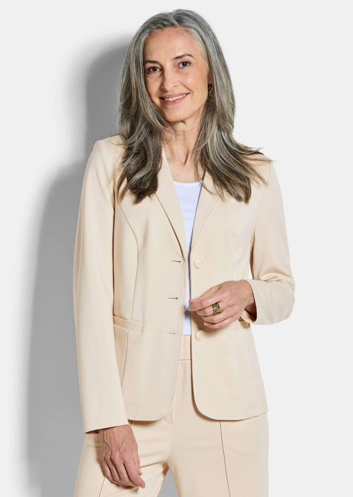 Jersey-Blazer mit Reverskragen - stein - Gr. 52 von Goldner Fashion