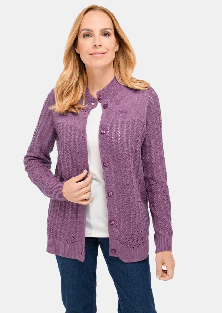 Ajourstrickjacke - lila / méliert - Gr. 20 von Goldner Fashion