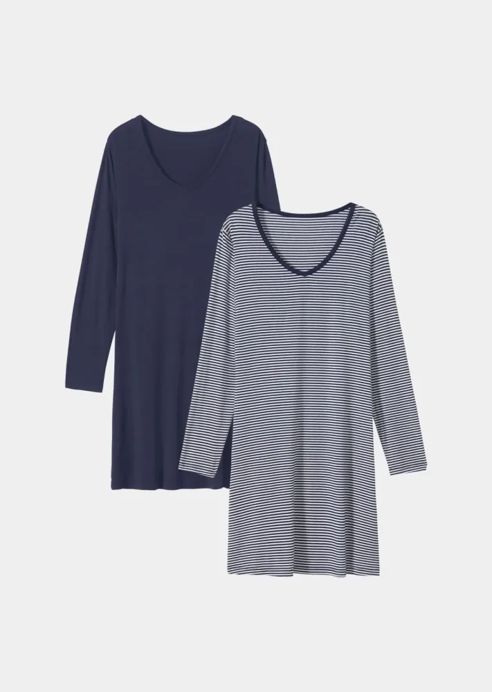 Jersey-Nachthemden im Doppelpack - marine / weiss / geringelt - Gr. 40 von Goldner Fashion