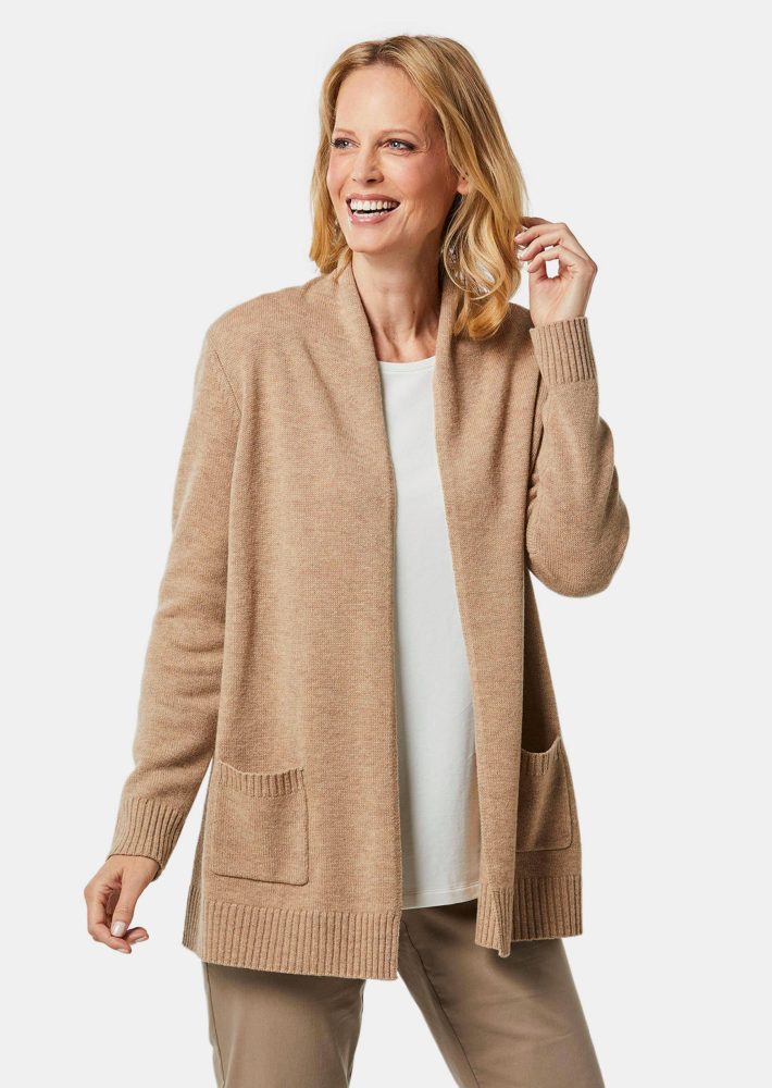 Strickjacke aus Merinowolle - beige / méliert - Gr. 20 von Goldner Fashion