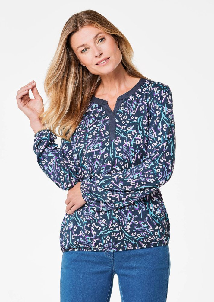 Trageangenehmes Shirt mit individuellem Druck - blau / gemustert - Gr. 42 von Goldner Fashion