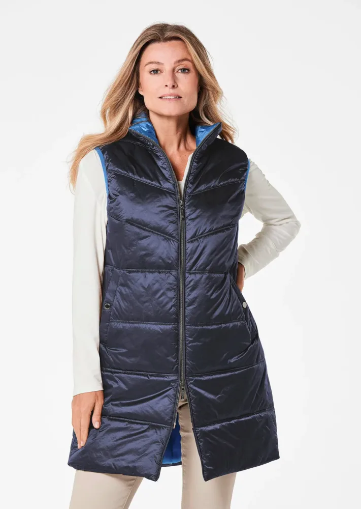 Long-Steppweste mit Stehkragen - marine - Gr. 20 von Goldner Fashion