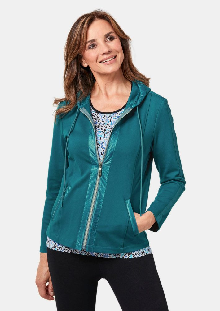 bequeme Freizeitjacke mit Kapuze - türkis - Gr. 21 von Goldner Fashion