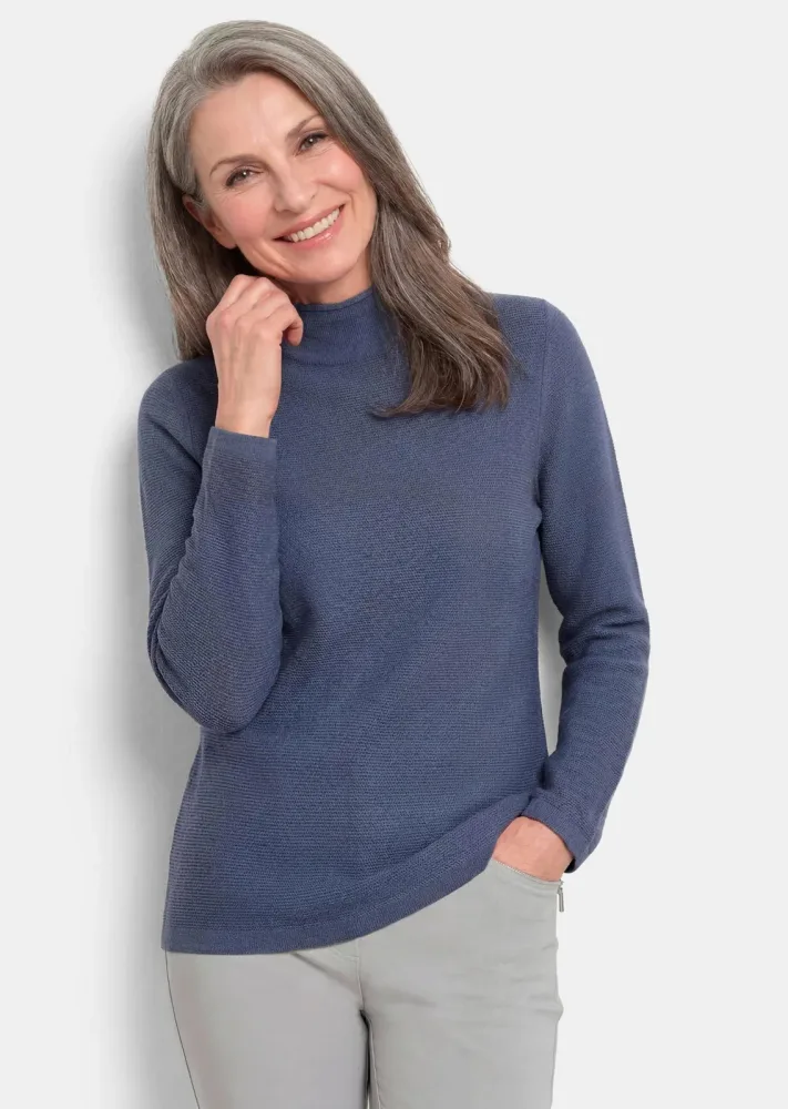 Feiner Strickpullover mit Stehkragen - rauchblau - Gr. 21 von Goldner Fashion