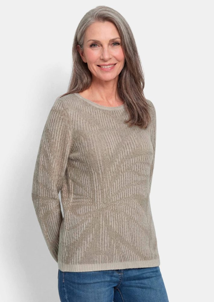 Strickpullover mit Blumenmuster - beige / gemustert - Gr. 48 von Goldner Fashion