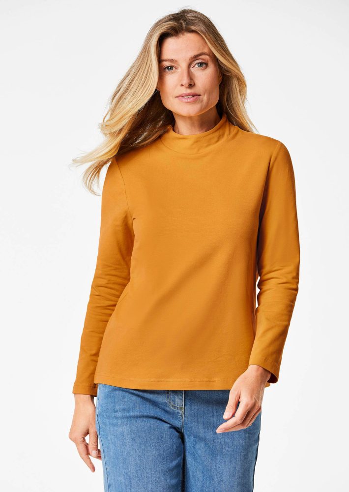 Stehkragenshirt mit Langarm - honig - Gr. 22 von Goldner Fashion