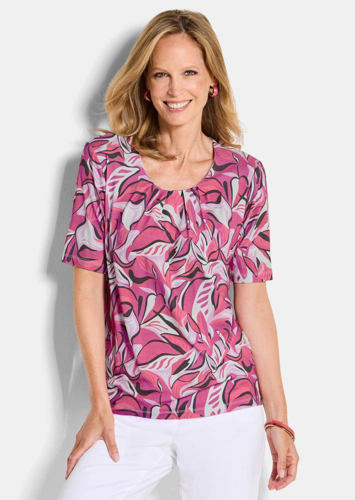 Jersey-Shirt mit Blätterprint - pink / gemustert - Gr. 25 von Goldner Fashion