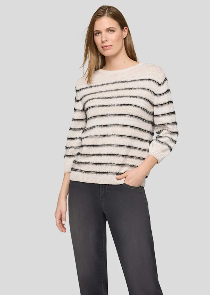 Strickpullover mit Flauschgarn - beige / schwarz - Gr. 40 von Goldner Fashion