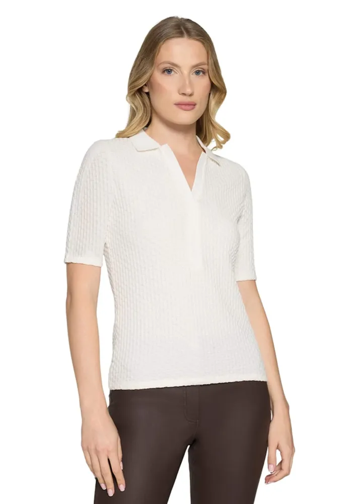 Struktur-Poloshirt mit Strickkragen - cremeweiss - Gr. 48 von Goldner Fashion
