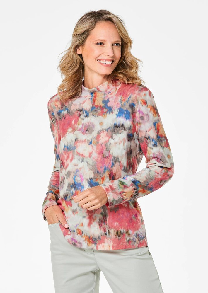 Langarmshirt mit Stehkragen - bunt / gemustert - Gr. 46 von Goldner Fashion