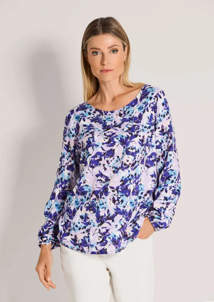 Bluse mit Rundhalsausschnitt - flieder / lila / gemustert - Gr. 21 von Goldner Fashion