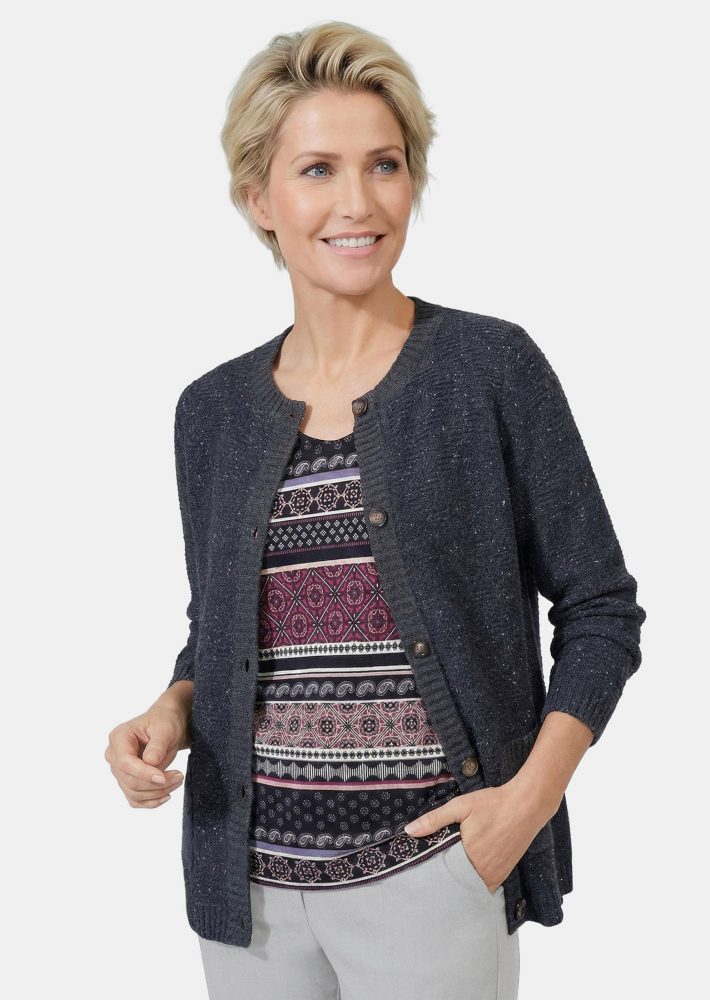 Strickjacke mit Schurwolle - marine / gemustert - Gr. 19 von Goldner Fashion