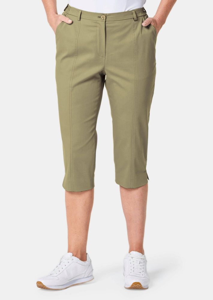 Caprihose CARLA aus Satin - khaki - Gr. 20 von Goldner Fashion