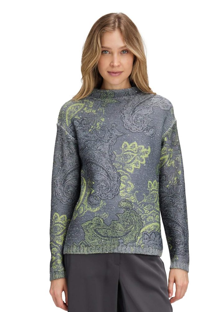 Strickpullover mit Paisley-Print - grau / grün - Gr. 42 von Goldner Fashion