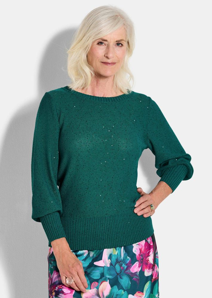 Eleganter Pullover mit Pailletten - smaragd - Gr. 21 von Goldner Fashion