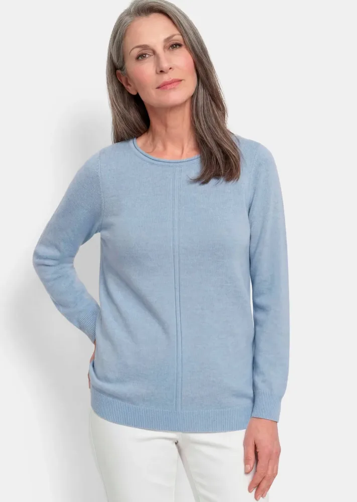 Strickpullover aus reiner Merinowolle - hellblau / méliert - Gr. 19 von Goldner Fashion