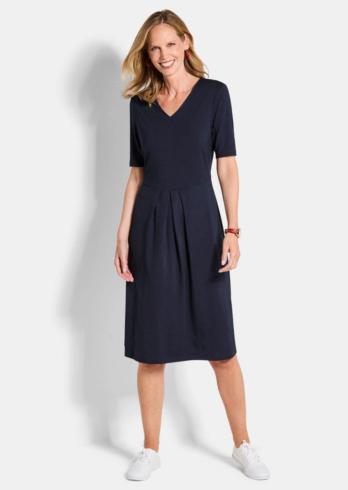 Jersey-Kleid mit V-Ausschnitt - marine - Gr. 52 von Goldner Fashion