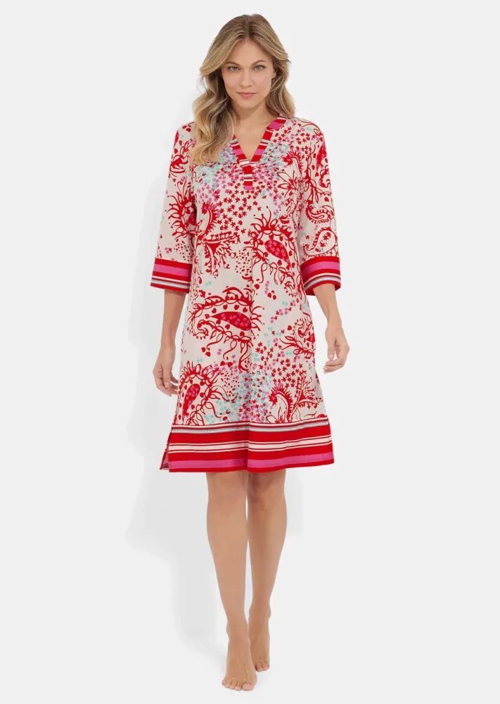 Nachthemd aus Baumwolle und Modal - rot / pink / cremeweiss / gemustert - Gr. 20 von Goldner Fashion