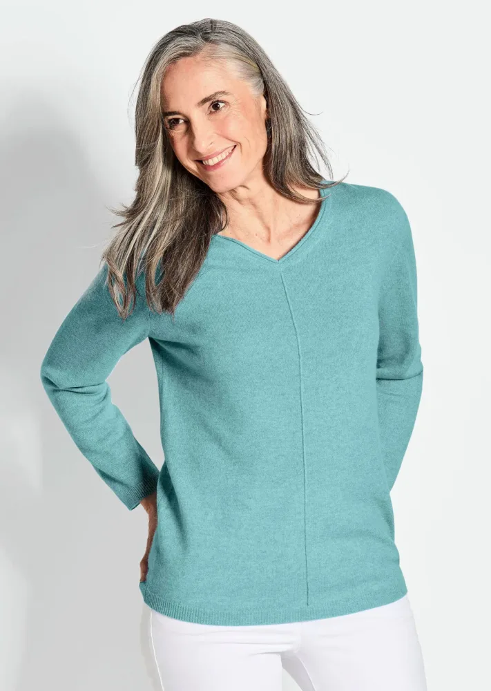Kaschmirpullover mit V-Ausschnitt - mint - Gr. 20 von Goldner Fashion