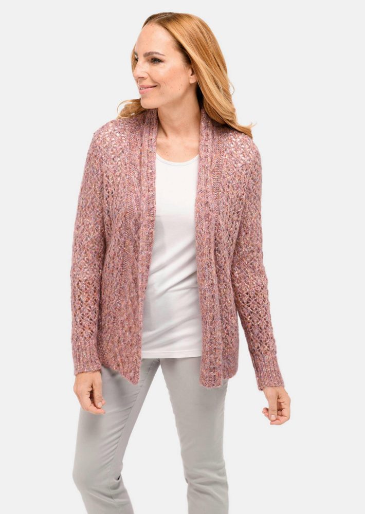 Trageangenehme offene Strickjacke - rosé / méliert - Gr. 23 von Goldner Fashion