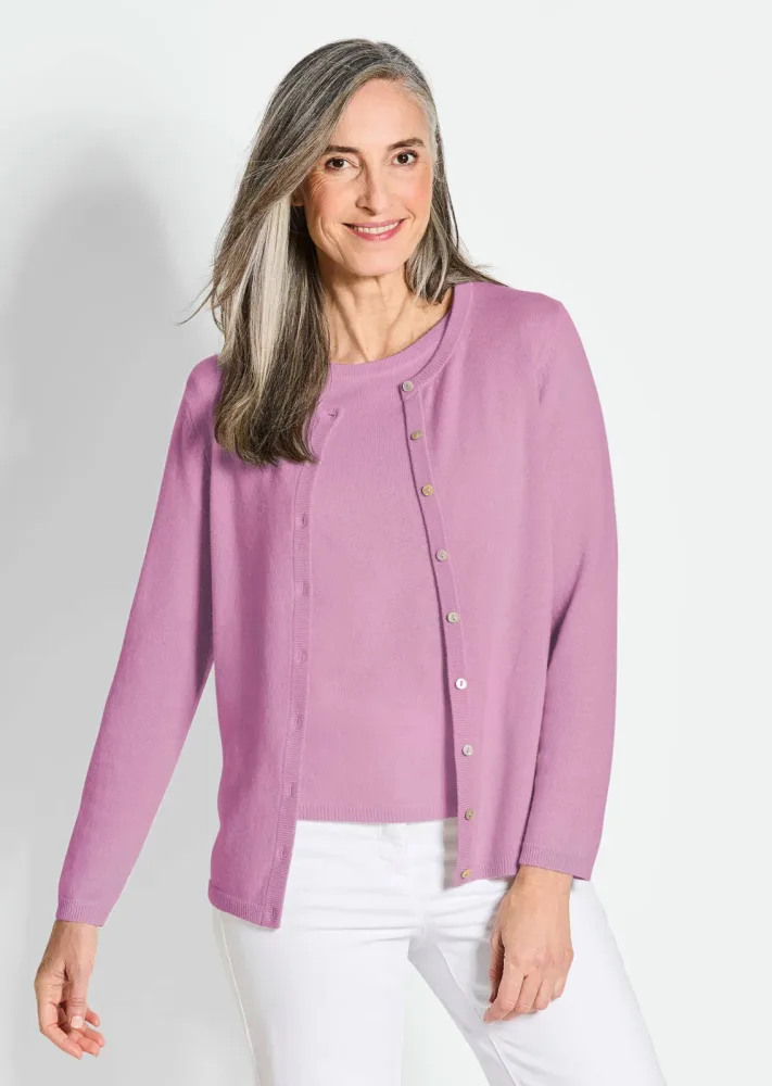 Kaschmirstrickjacke mit Rundhalsausschnitt - flieder - Gr. 22 von Goldner Fashion