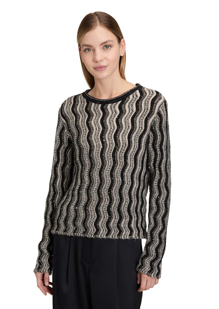 Strickpullover mit Wellenmuster - beige / schwarz - Gr. 42 von Goldner Fashion