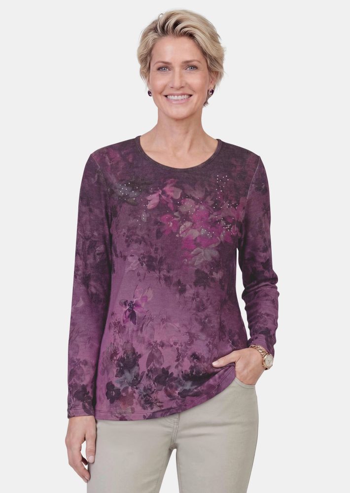 Langarmshirt mit bunten Glitzersteinen - beere / gemustert - Gr. 21 von Goldner Fashion