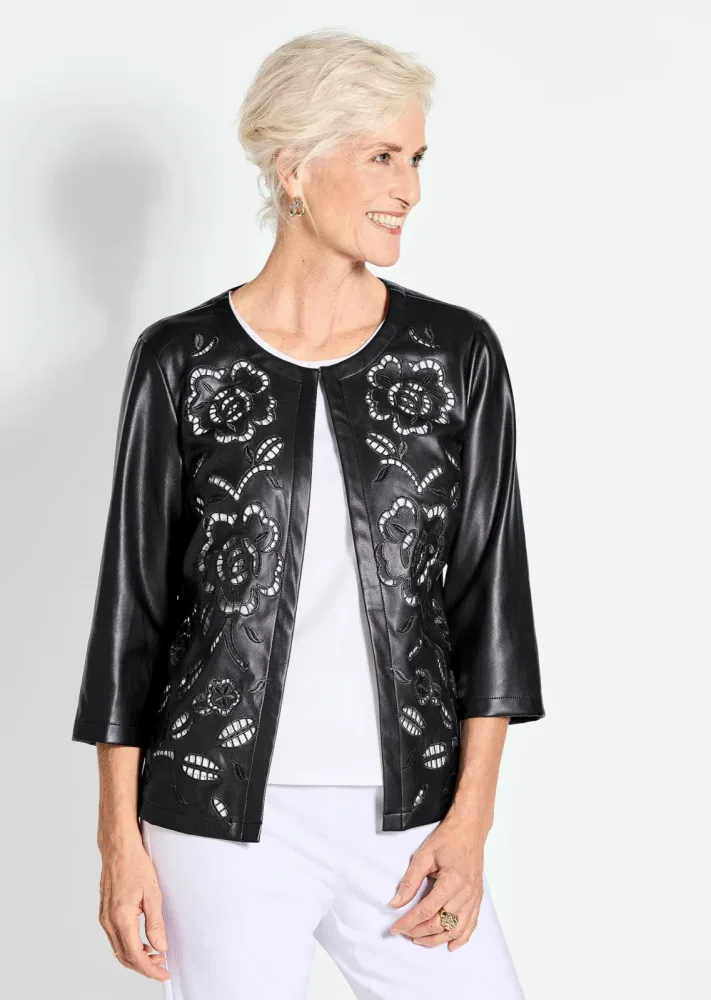 Jacke in Lederoptik - schwarz - Gr. 24 von Goldner Fashion