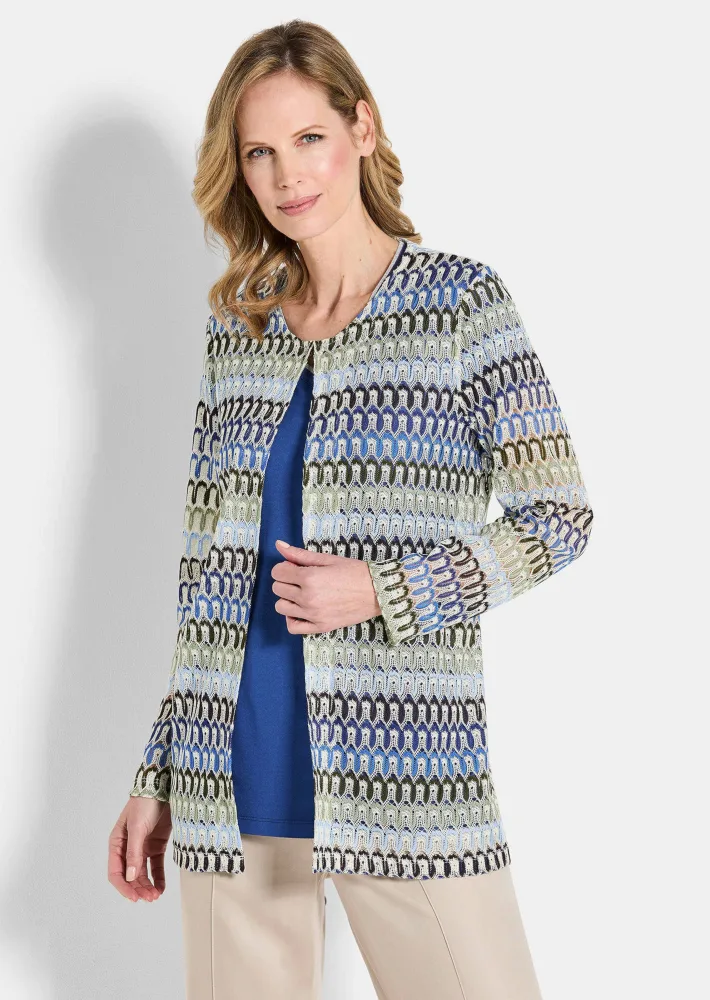 Longjacke in Spitzenoptik - blau / stein / gemustert - Gr. 19 von Goldner Fashion
