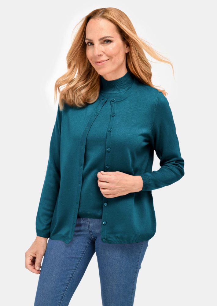 Pflegeleichtes Basic-Strickset - petrol - Gr. 21 von Goldner Fashion
