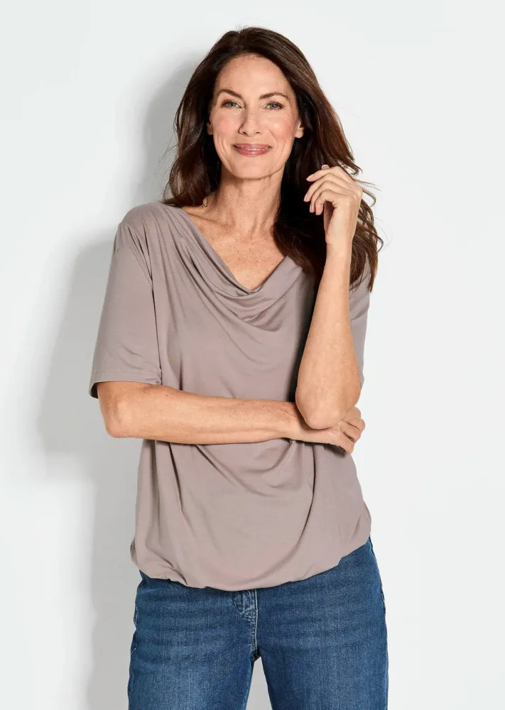 Shirt mit Wasserfallausschnitt - taupe - Gr. 23 von Goldner Fashion