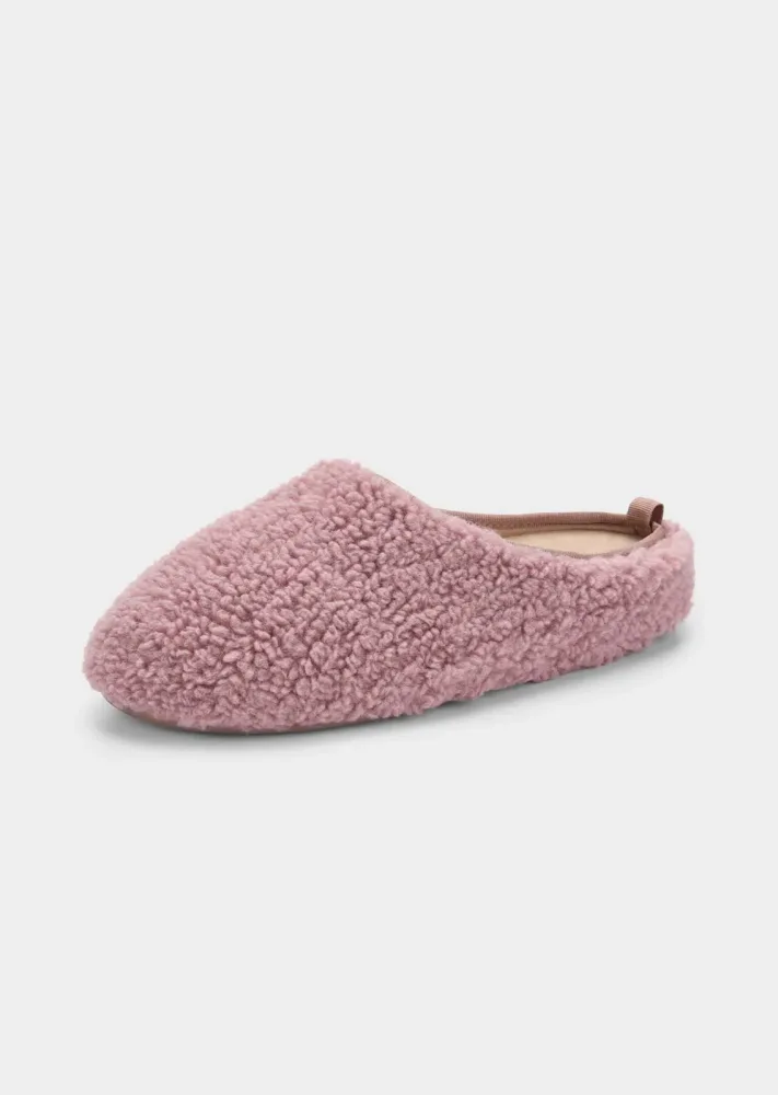 Pantoffeln mit Teddyflausch und Kautschuk-Sohle - rosé - Gr. 40 von Goldner Fashion