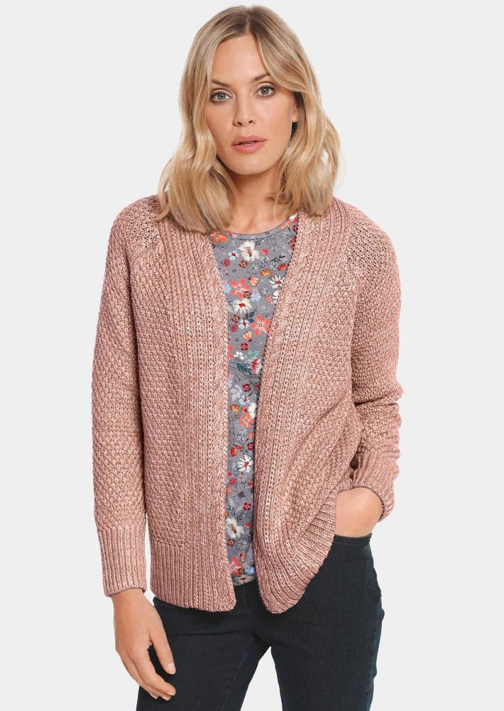 Zeitlose Strickjacke in Grobstrick - rosé / méliert - Gr. 21 von Goldner Fashion