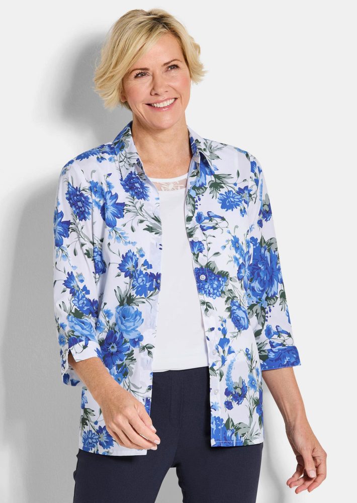 Blusen-Set aus Blumenbluse und Top - blau / weiss / geblümt - Gr. 42 von Goldner Fashion