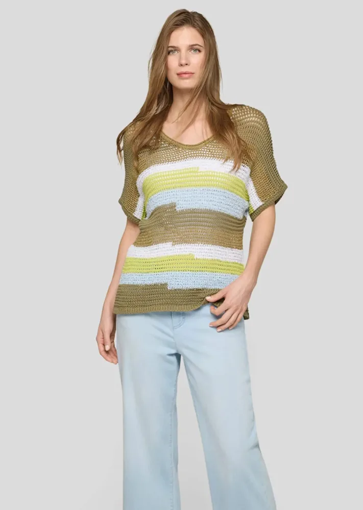 Pullover aus Grobstrick mit Glanzgarn - khaki / grün - Gr. 50 von Goldner Fashion