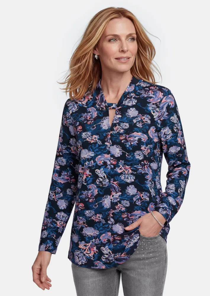 Jersey-Shirt mit Knotendetail - lila / gemustert - Gr. 20 von Goldner Fashion