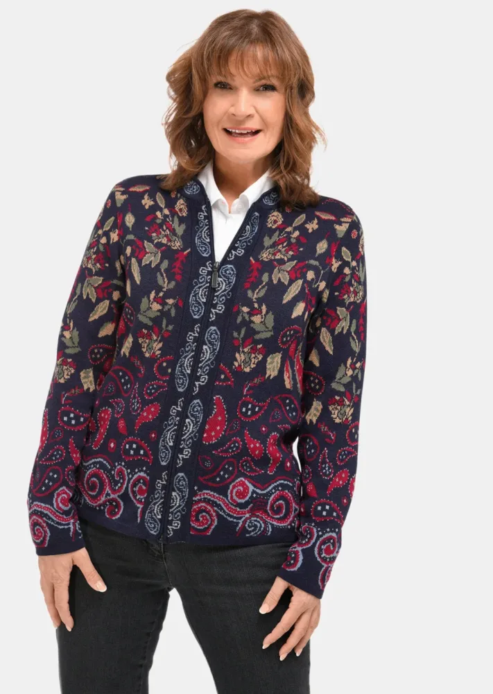 Strickjacke mit aufwändiger Strickstruktur - marine / gemustert - Gr. 20 von Goldner Fashion