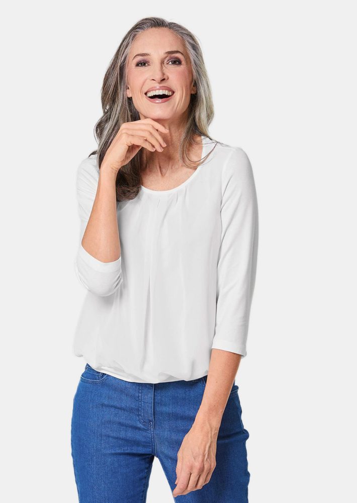 Gepflegtes Shirt in eleganter Blusen-Optik - weiss - Gr. 21 von Goldner Fashion