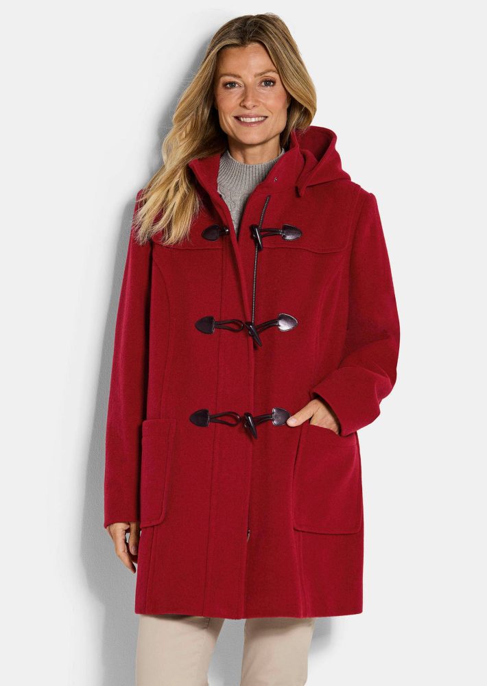 Klassischer Dufflecoat aus feinster Wolle-Mix - rot - Gr. 48 von Goldner Fashion