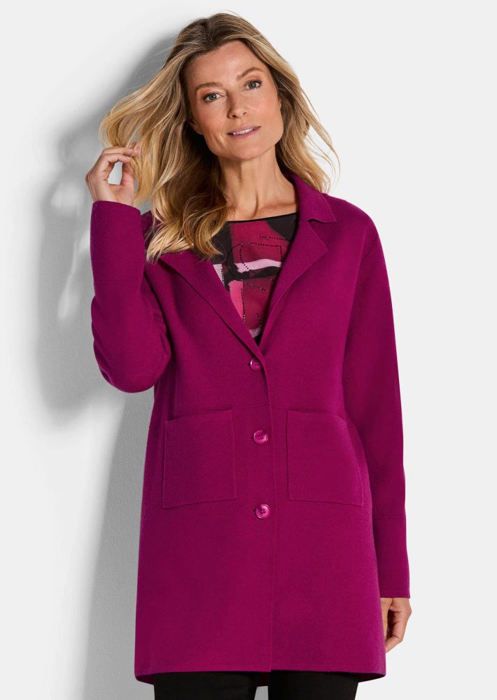 Longstrickblazer mit Reverskragen - beere - Gr. 42 von Goldner Fashion