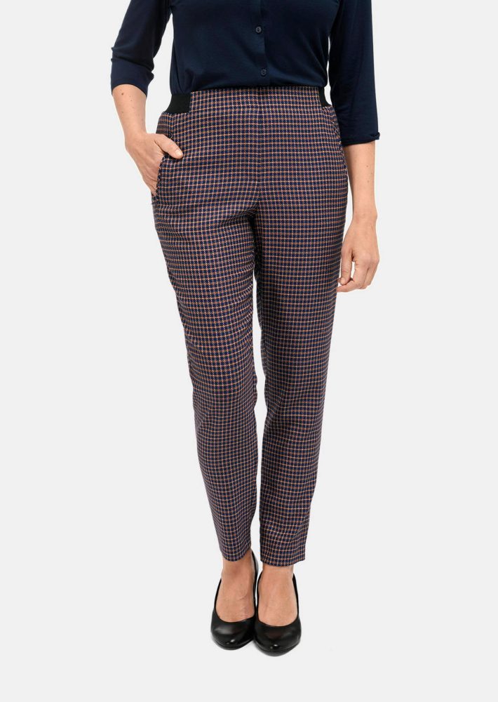 Stretchbequeme Karohose - royalblau / cognac / kariert - Gr. 26 von Goldner Fashion